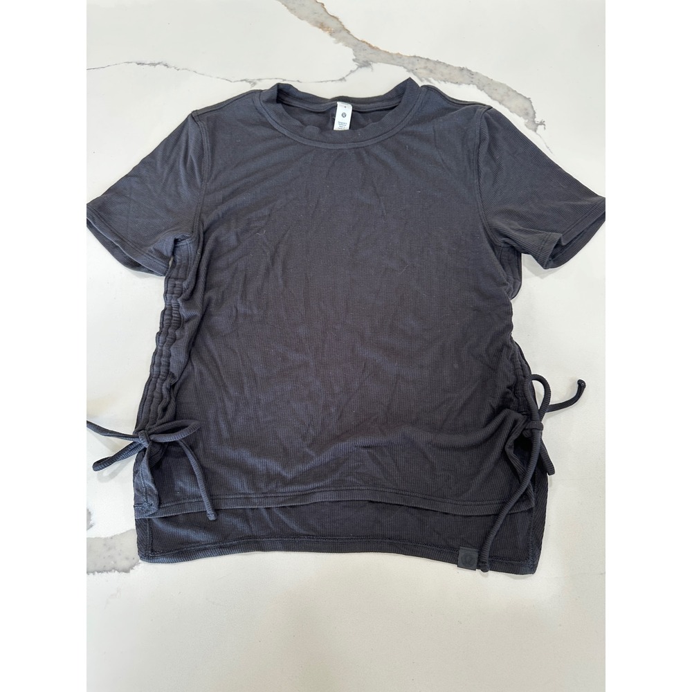 Lululemon All It Takes Ribbed Short Sleeve Shirt Black Size 4 Tie Side Tee
